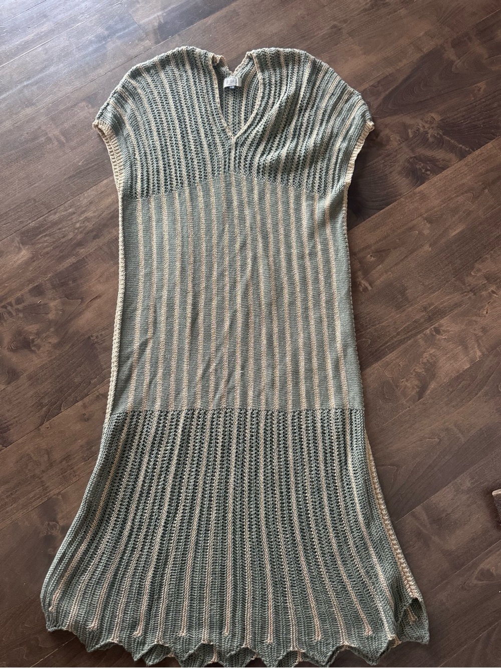 Striped Knit Maxi Dress in Light Green and Cream
